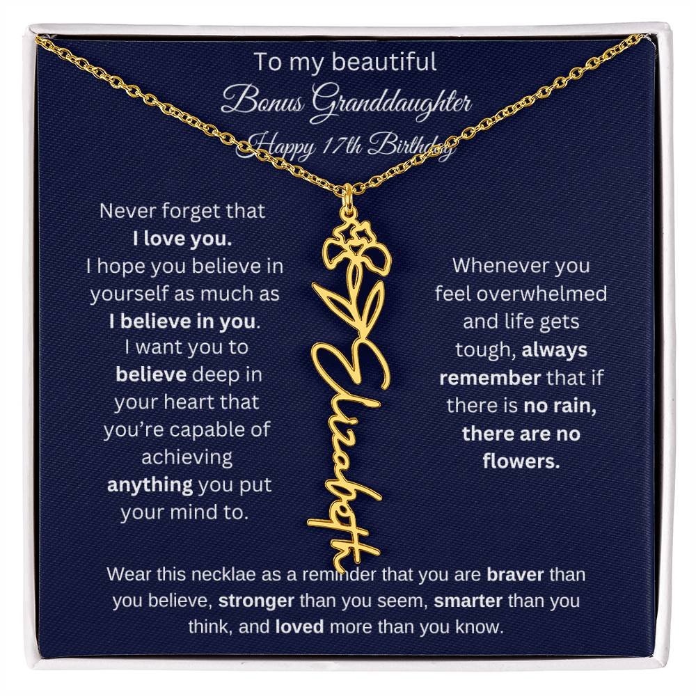 Bonus Granddaughter 17th Birthday | I Love You | Flower Name Necklace