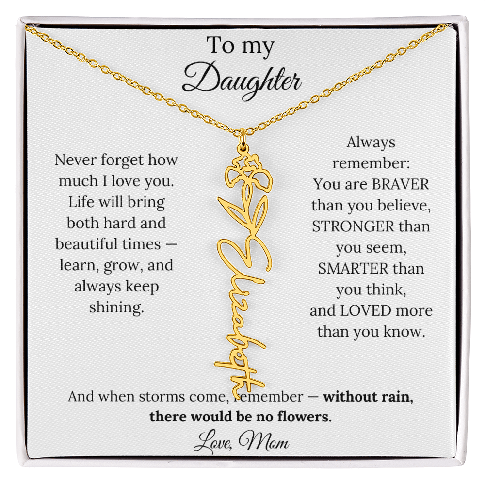 Personalized Jewelry Gift To My Daughter Birth Flower Name Necklace From Mom