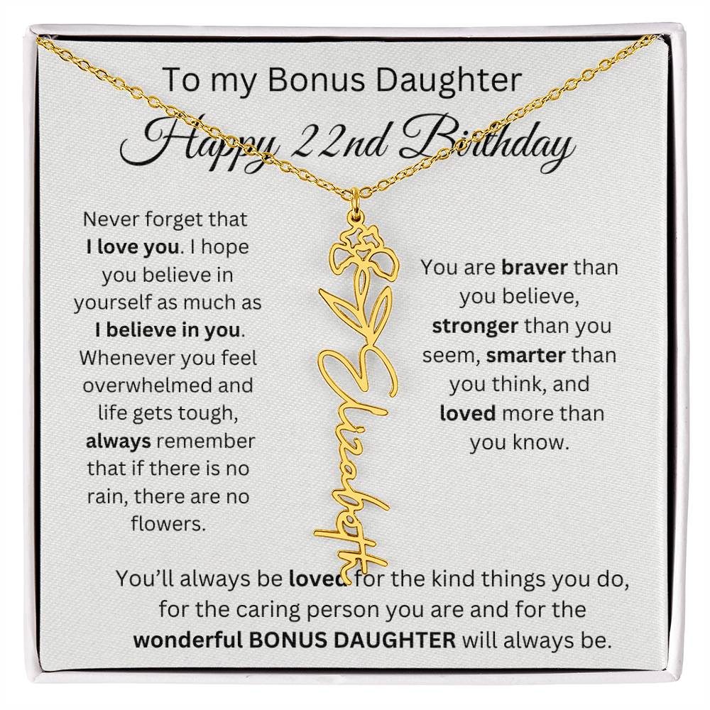 To My Bonus Daughter | Happy 22nd Birthday | Flower Name Necklace