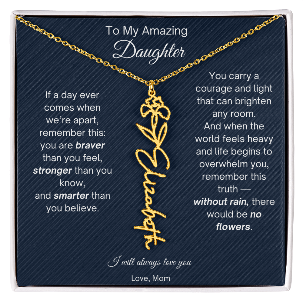 Daughter Necklace from Mom - Birth Flower Name Necklace