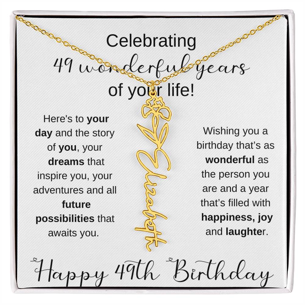 Happy 49th Birthday | Flower Name Necklace