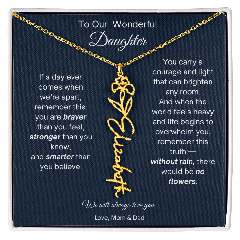 Daughter Necklace from Parents - Birth Flower Name Necklace