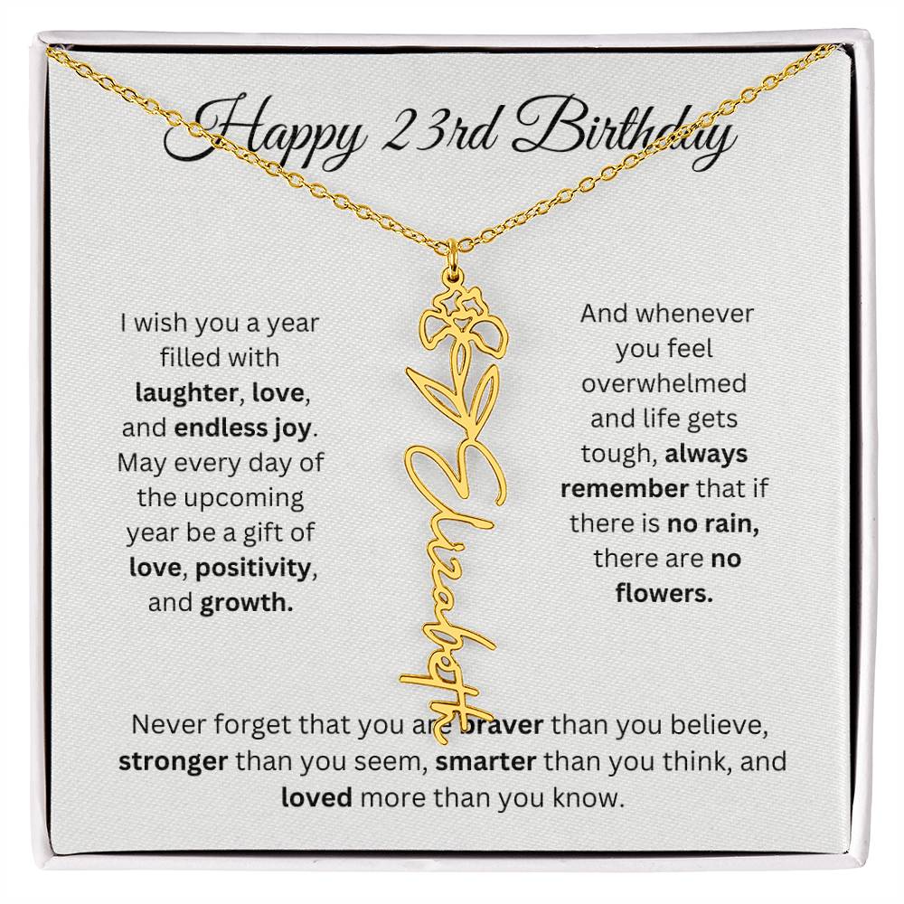 Happy 23rd Birthday - Flower Name Necklace