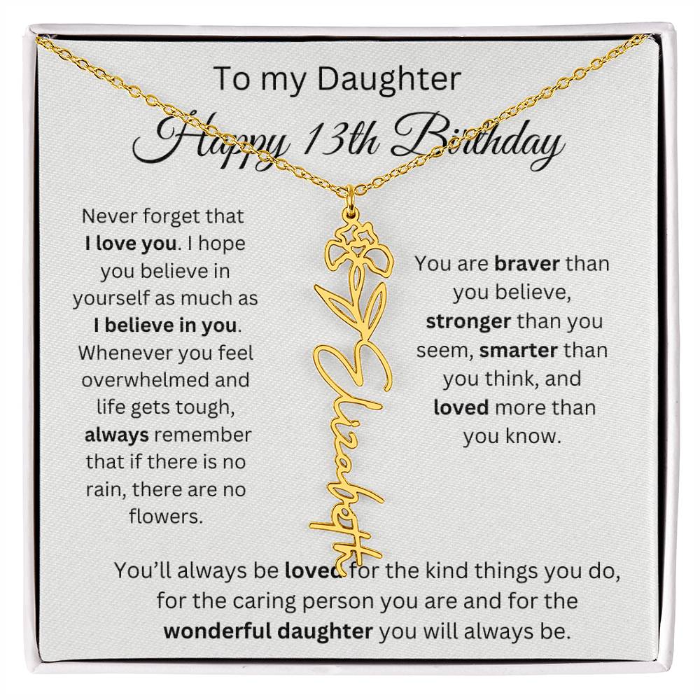 Happy 13th Birthday - Flower Name Necklace