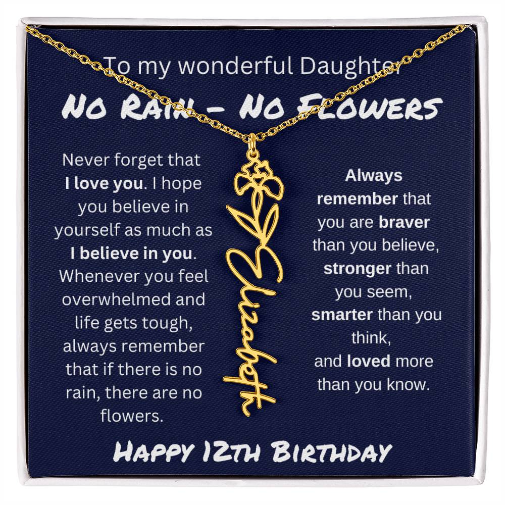 No Rain - No Flower | Happy 12th Birthday | Flower Name Necklace