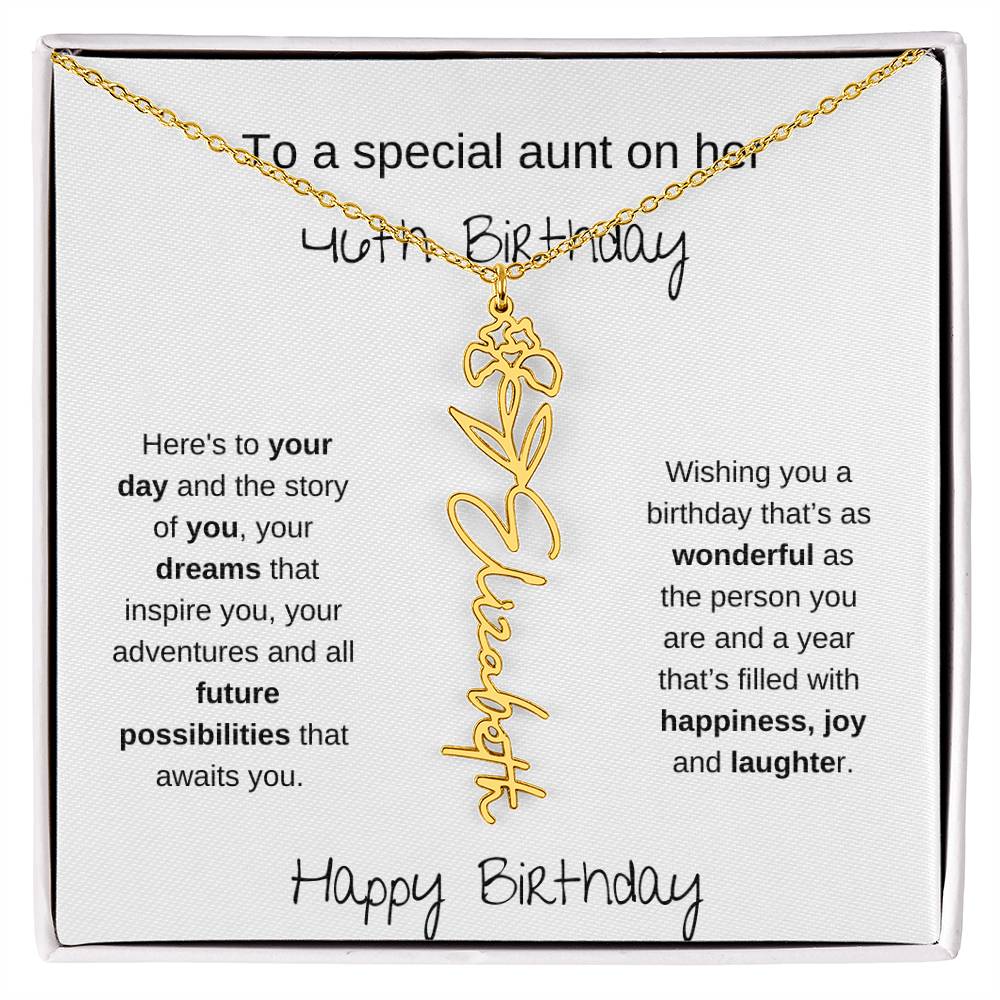 To A Special Aunt On Her 46th Birthday | Flower Name Necklace