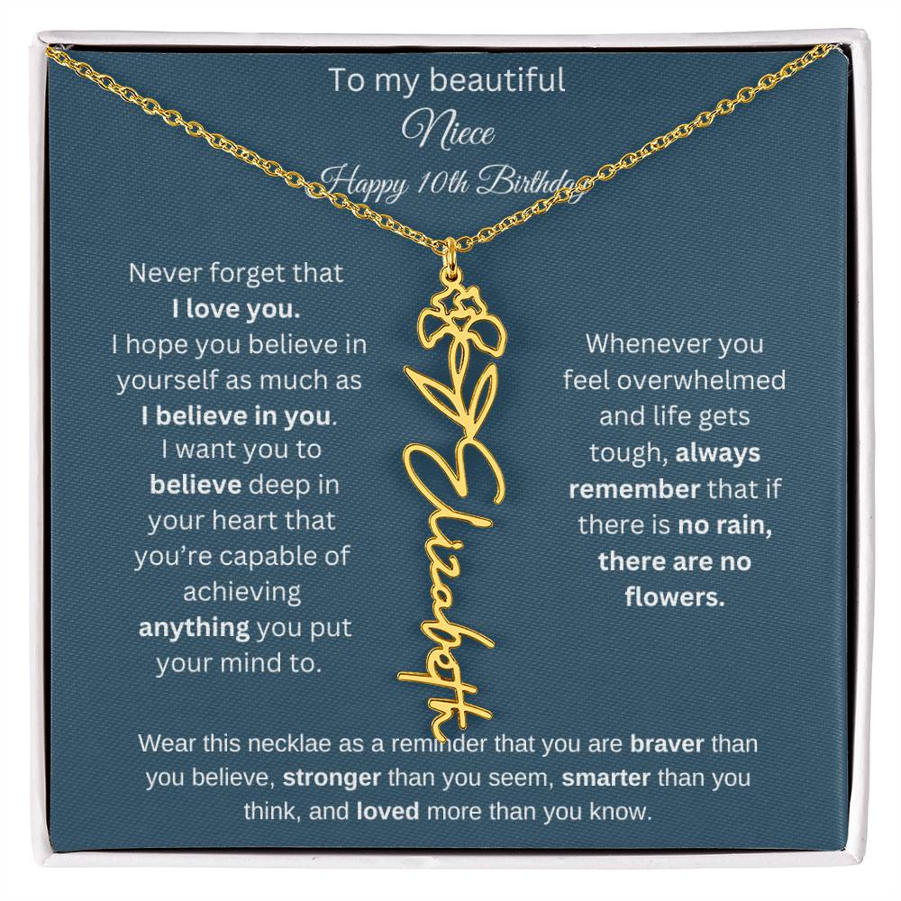 10th Birthday Name Birthflower Necklace Gift for Niece