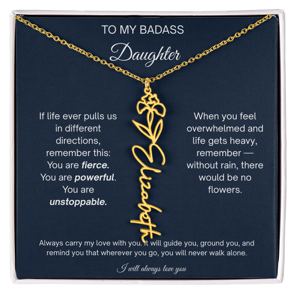 Badass Daughter Personalized Birth Flower Name Necklace