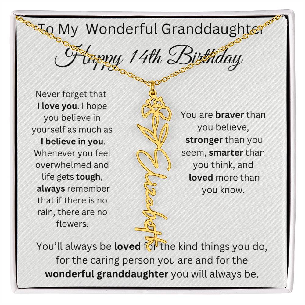 To My Wonderful Granddaughter - Happy 14th Birthday - Flower Name Necklace