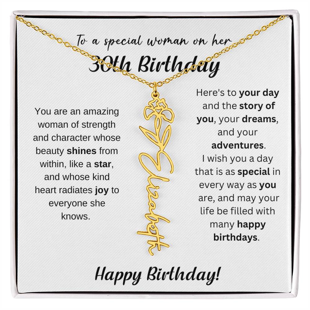 30th Birthday Gift Birthflower Necklace