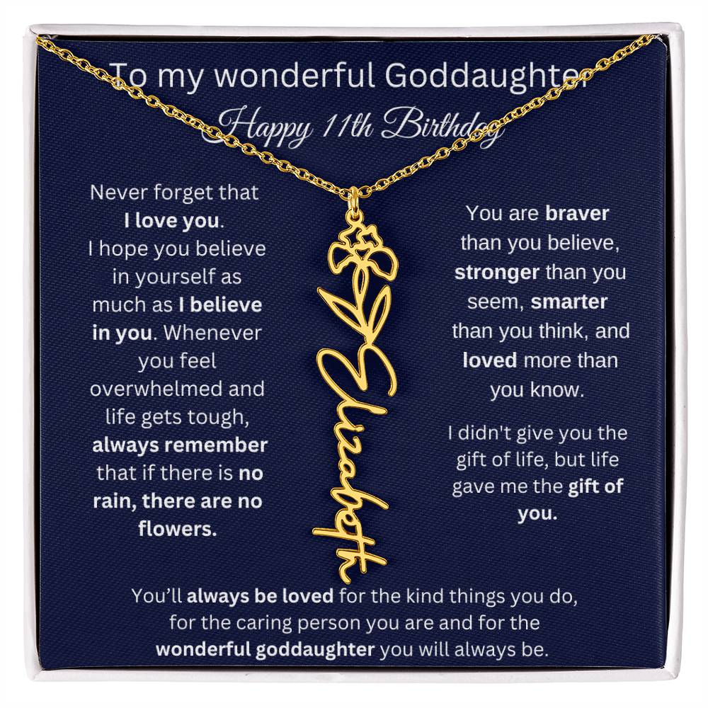 Goddaughter 11th Birthday Gift | Flower Name Necklace