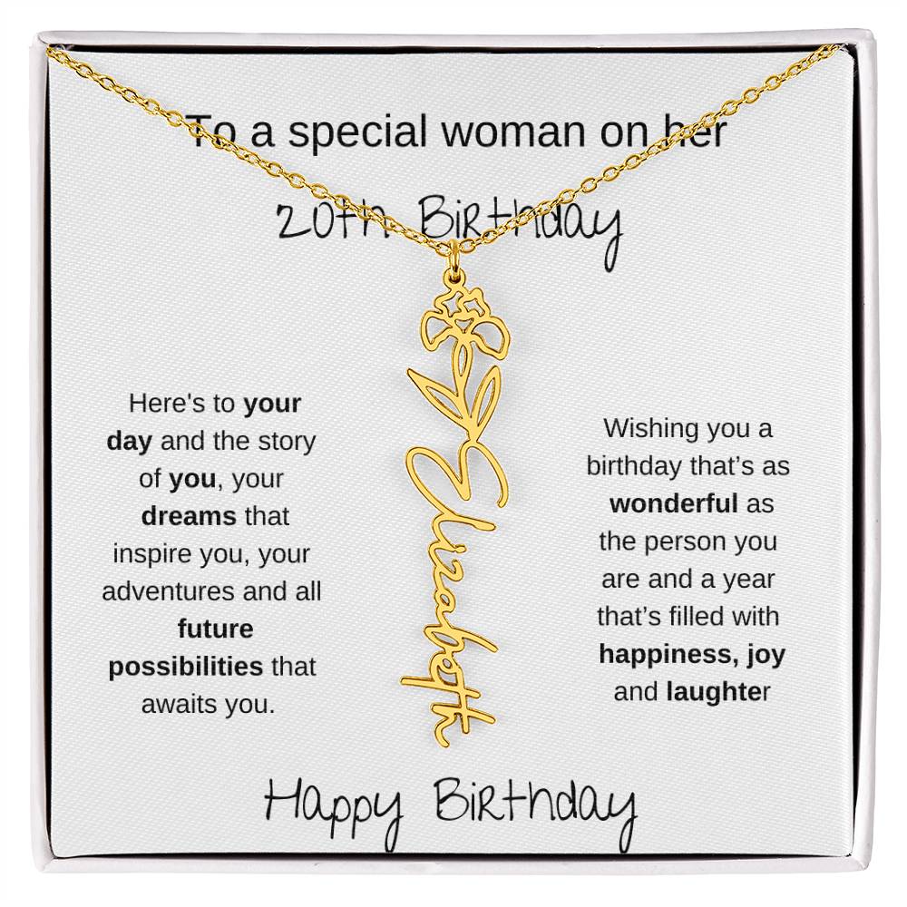 A Special Woman 20th Birthday | Flower Name Necklace