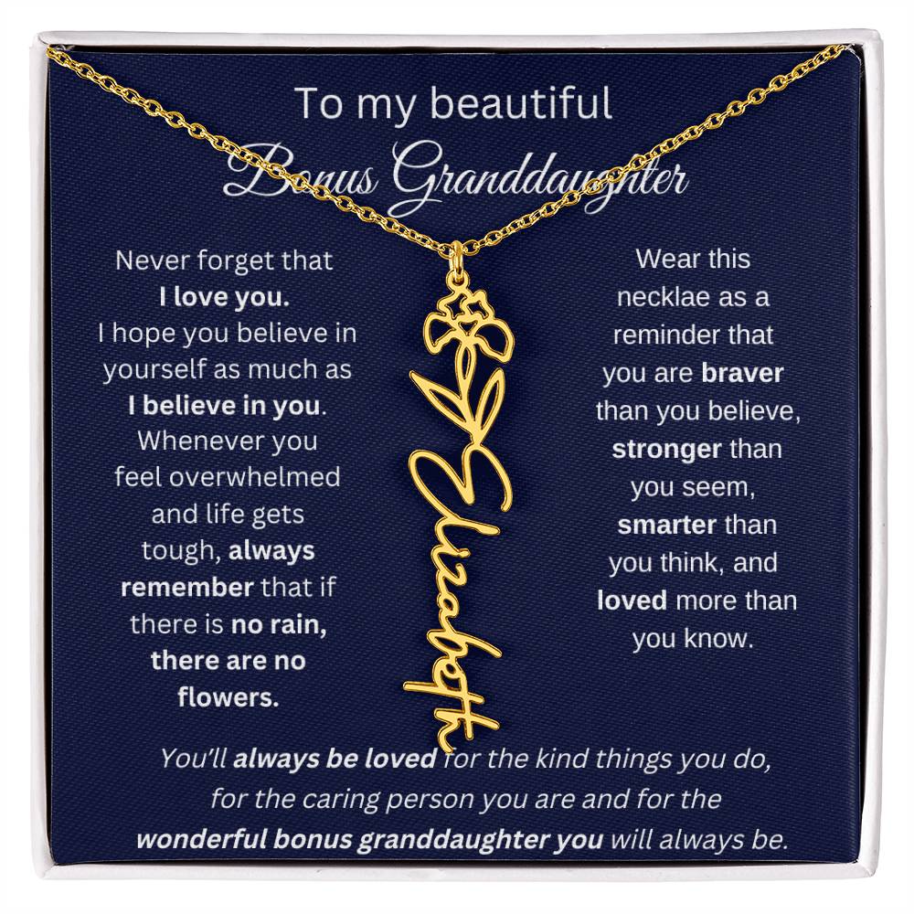 To My Beautiful Bonus Granddaughter | Never Forget That I Love You | Flower Name Necklace
