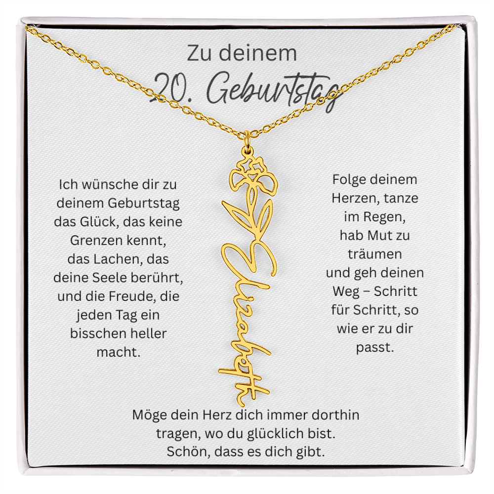 Geburtsblumen Namenskette zum 20 Geburtstag personalisiert Name Kette Gravur Geschenk