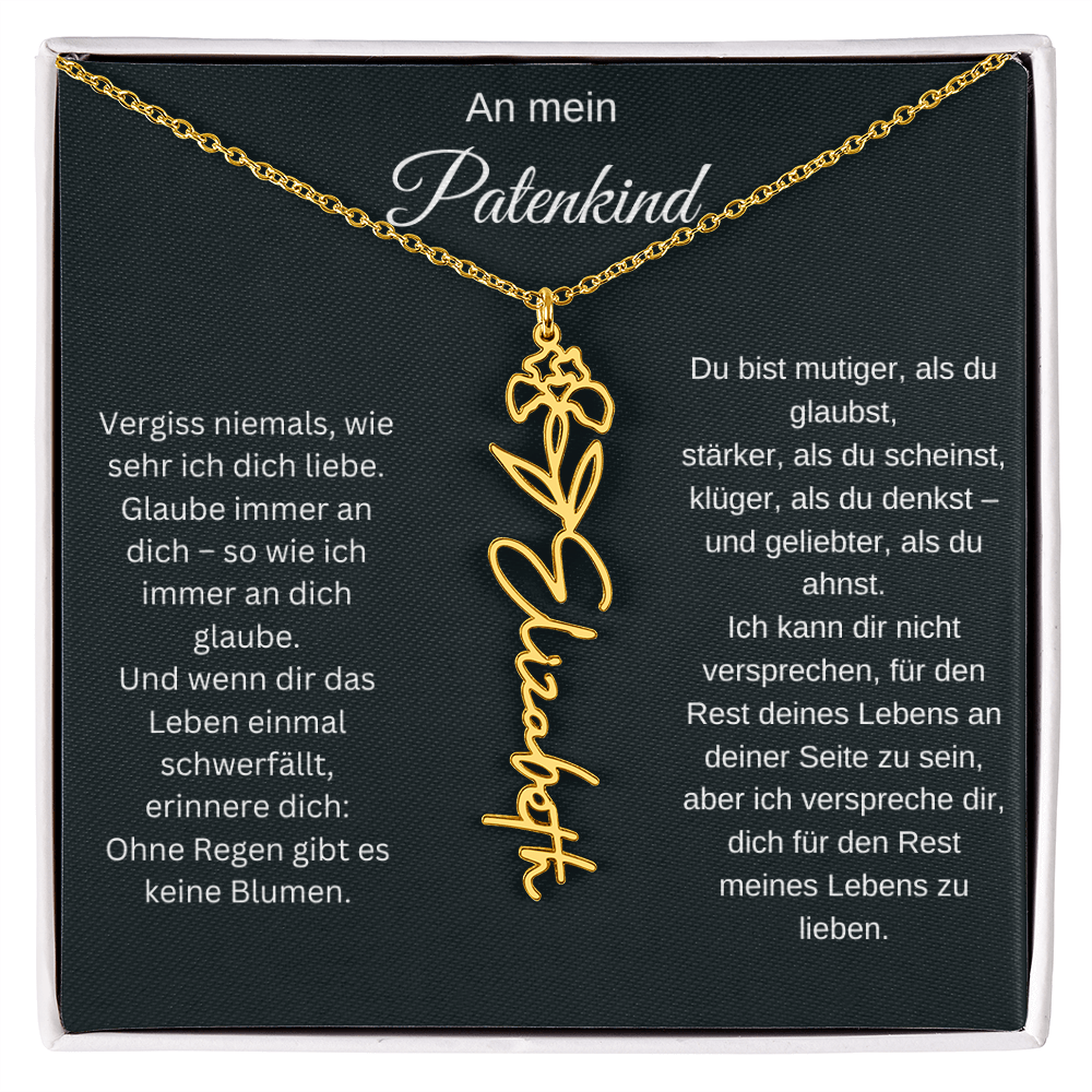 An mein Patenkind Geburtsblume Namenskette Silber Gold personalisierte Gravur