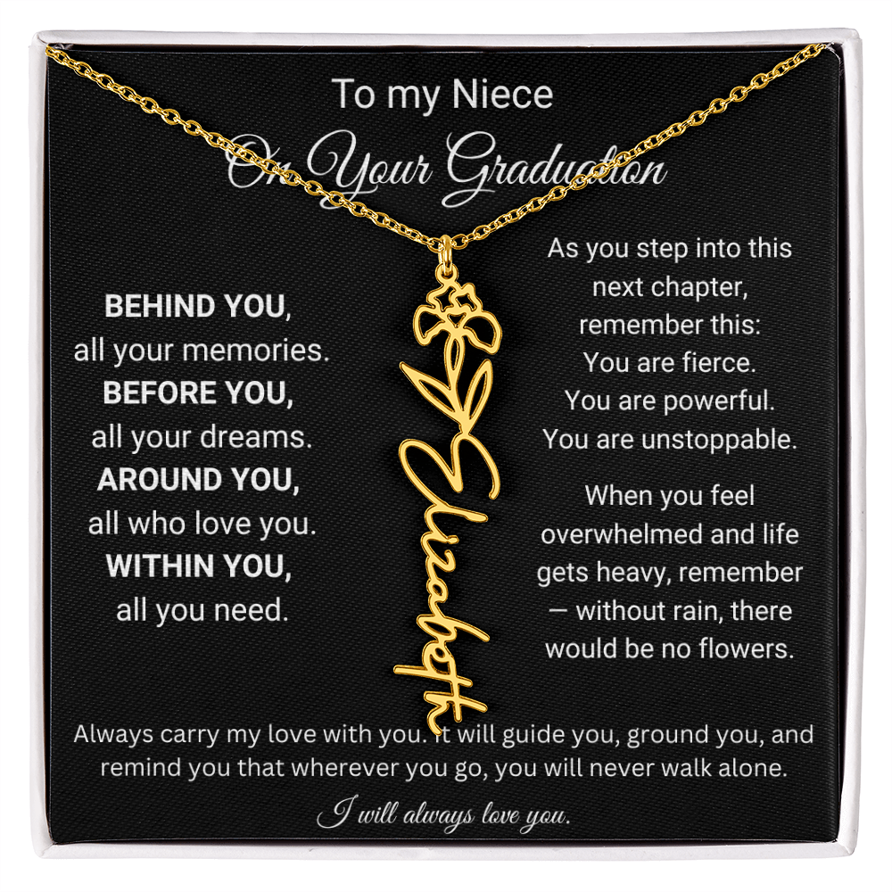 Graduation Birth Flower Name Necklace for Niece