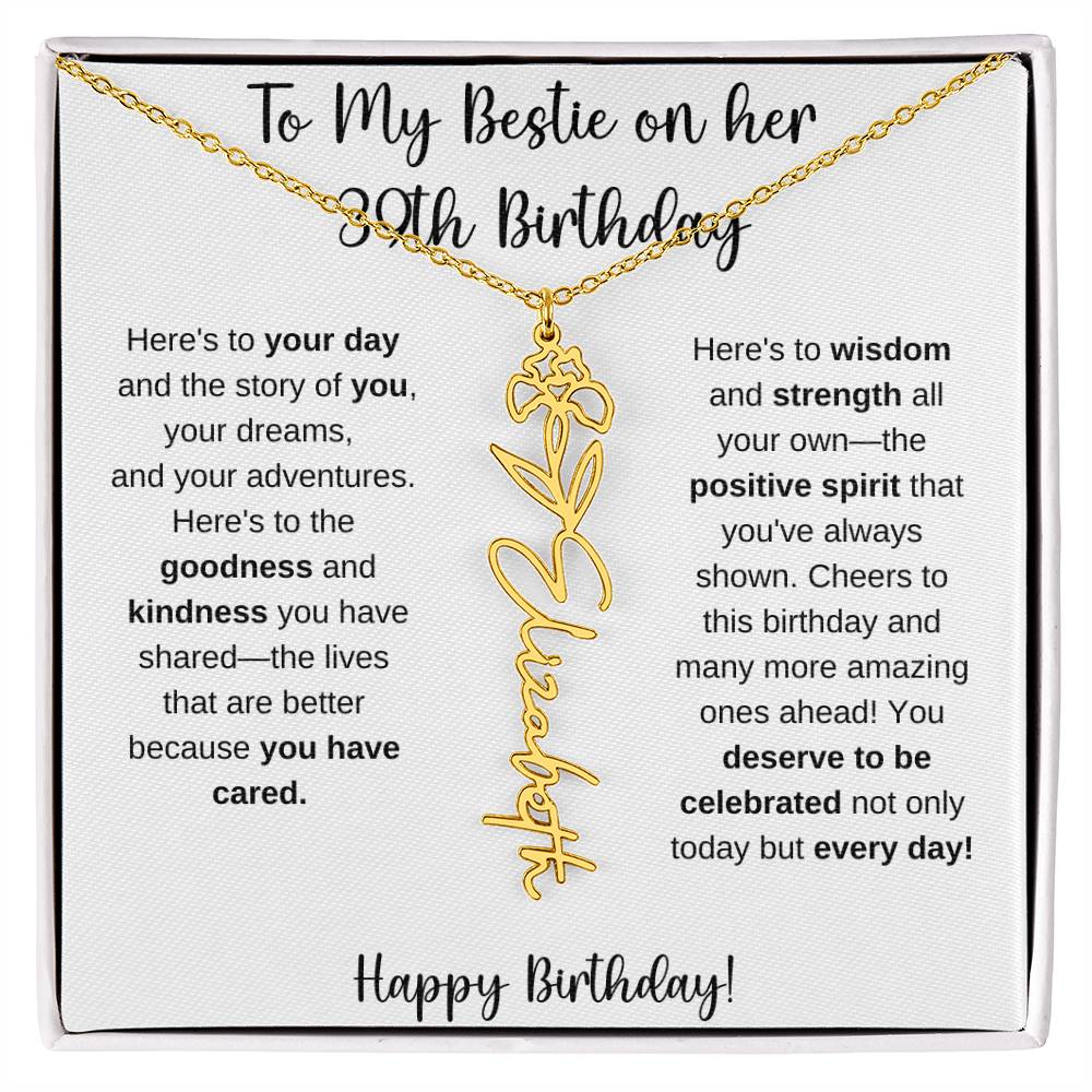 To My Bestie Happy 39th Birthday - Flower Name Necklace