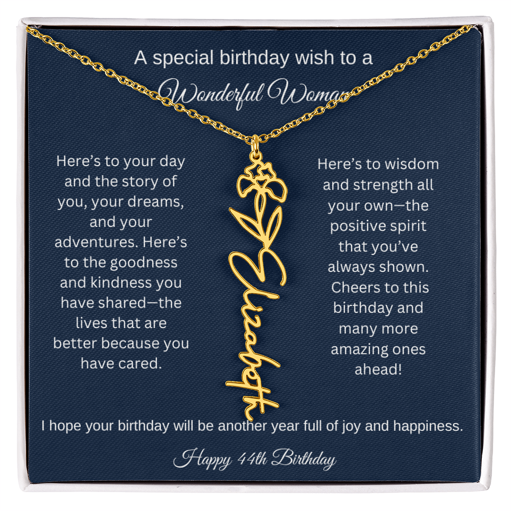 44th Birthday Gift Idea - Flower Name Necklace