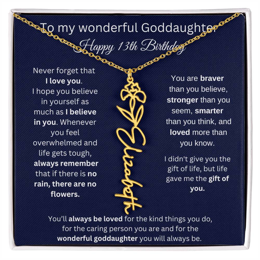 Goddaughter 13th Birthday Gift | Flower Name Necklace