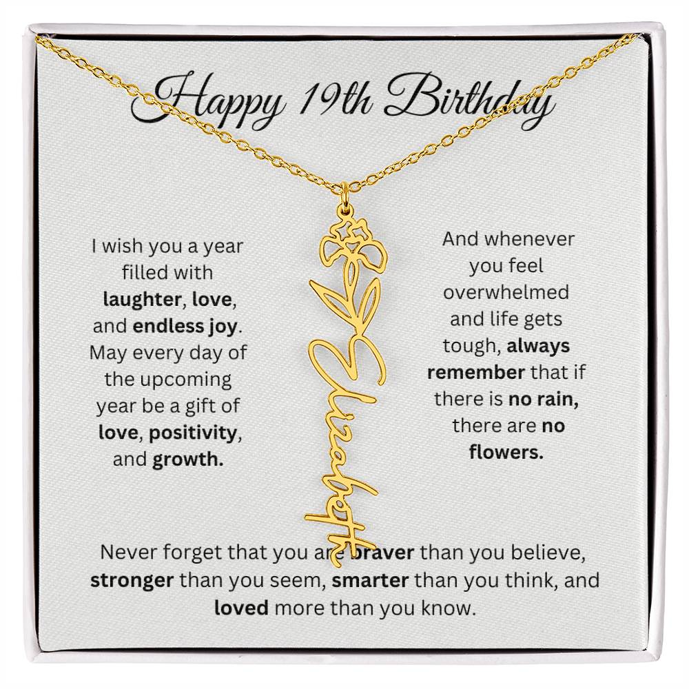 Happy 19th Birthday - Flower Name Necklace