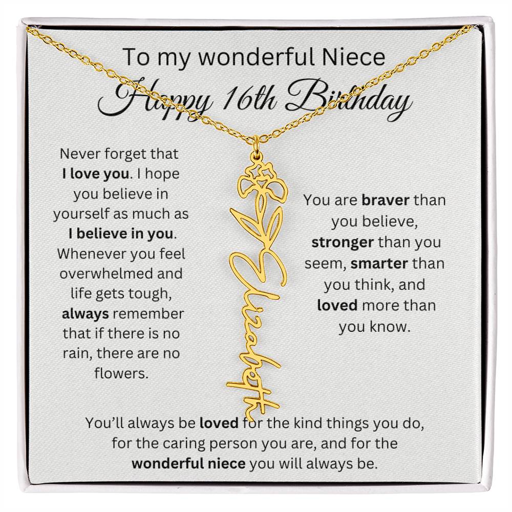 To My Wonderful Niece Happy 16th Birthday - Flower Name Necklace