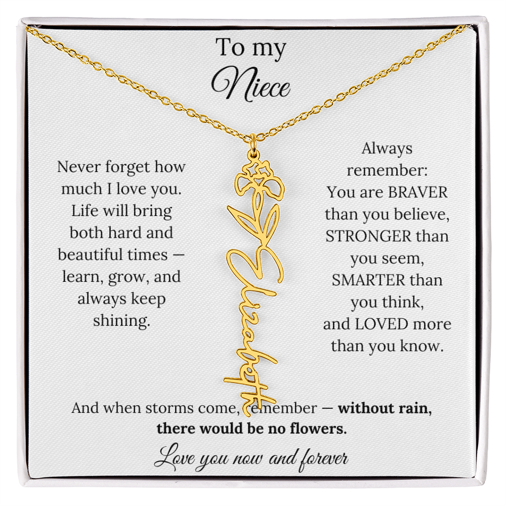 To My Niece Birth Flower Name Necklace From Aunt