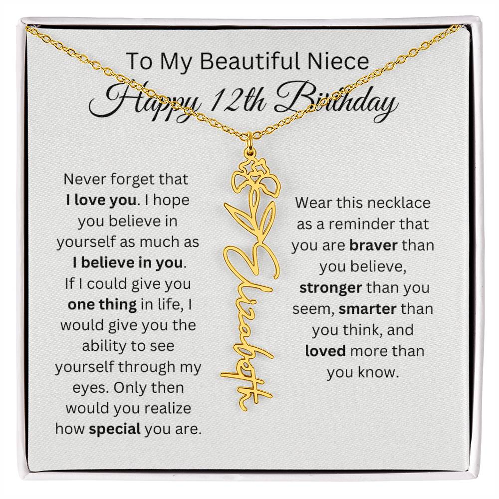 To My Beautiful Niece Happy 12th Birthday - Flower Name Necklace