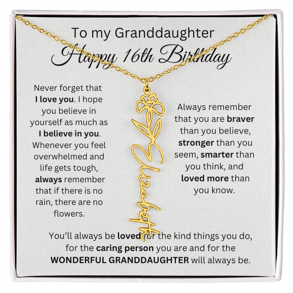 To My Granddaughter | Happy 16th Birthday | Flower Name Necklace