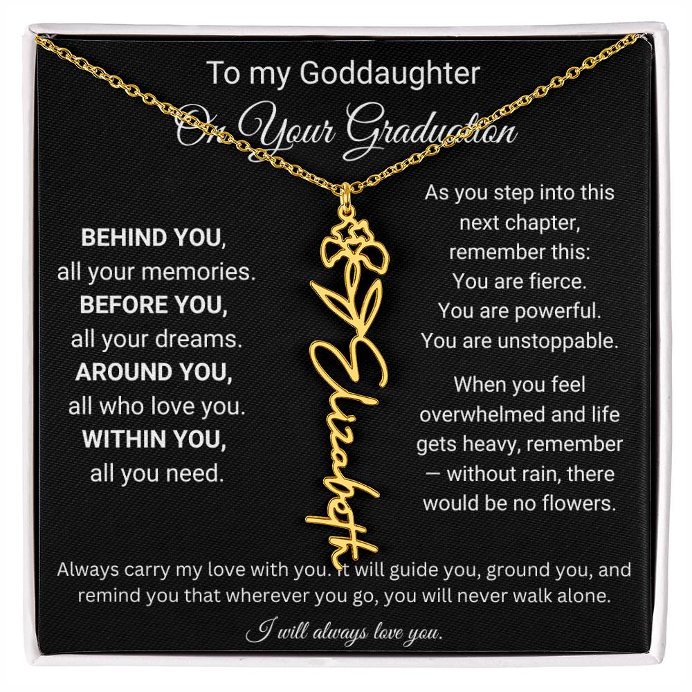 Birth Flower Name Necklace for Goddaughter Graduation