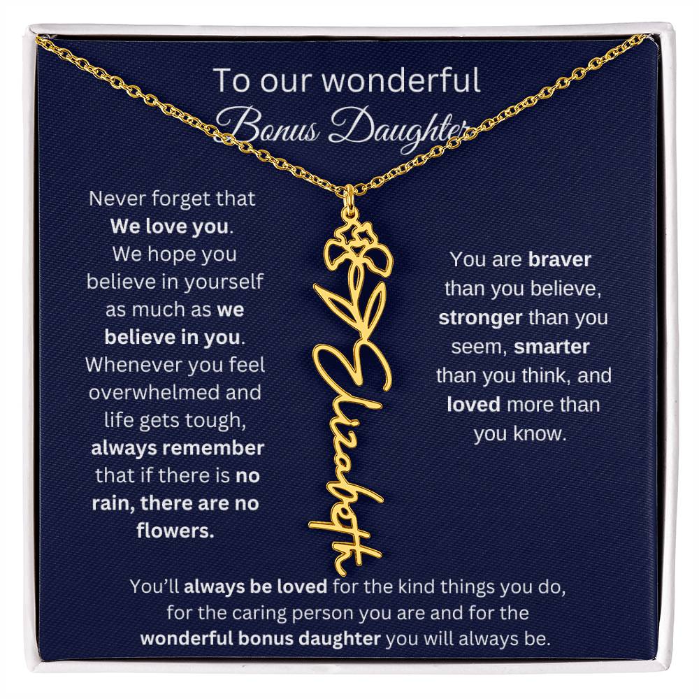 To Our Wonderful Bonus Daughter Personalized Birth Month Flower Necklace 1