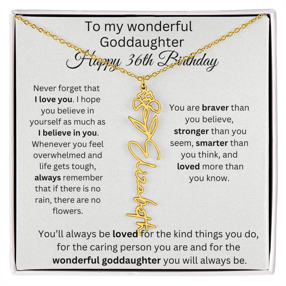 To My Wonderful Goddaughter - Happy 36th Birthday - Flower Name Necklace