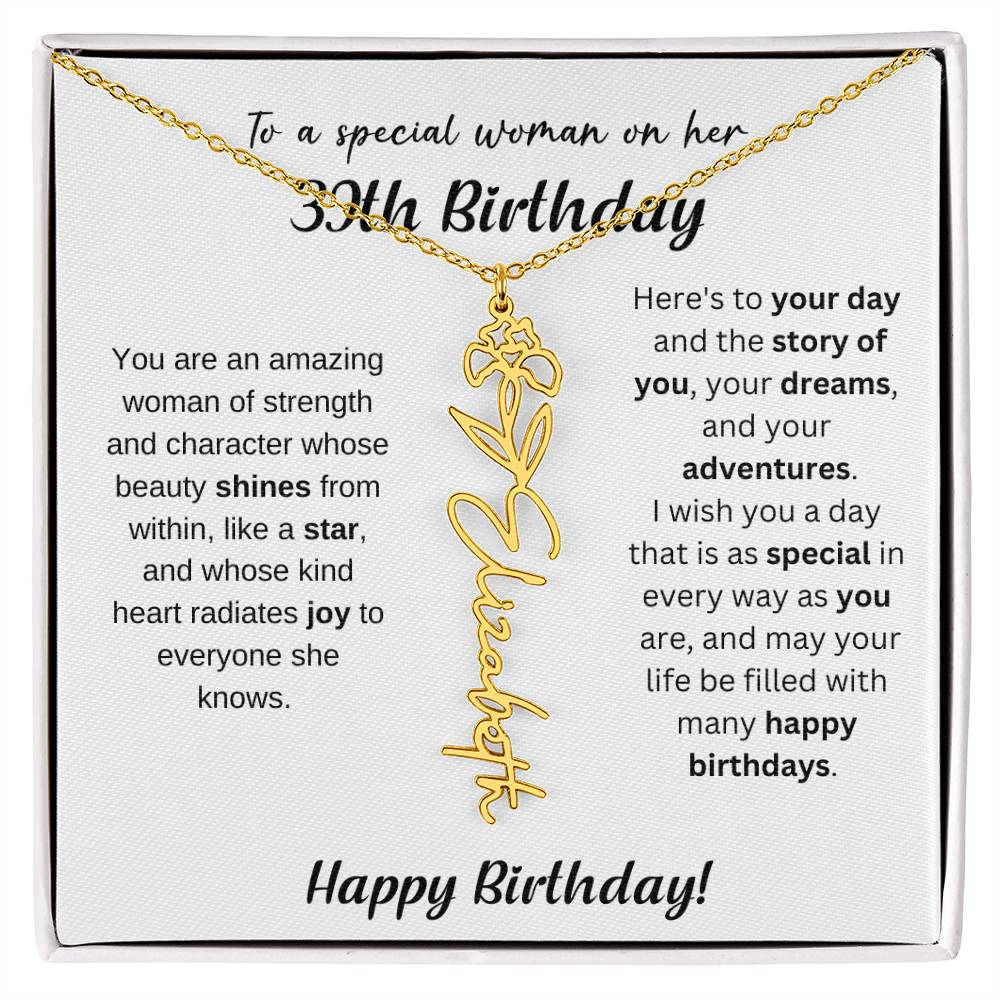 39th Birthday Gift Birthflower Necklace