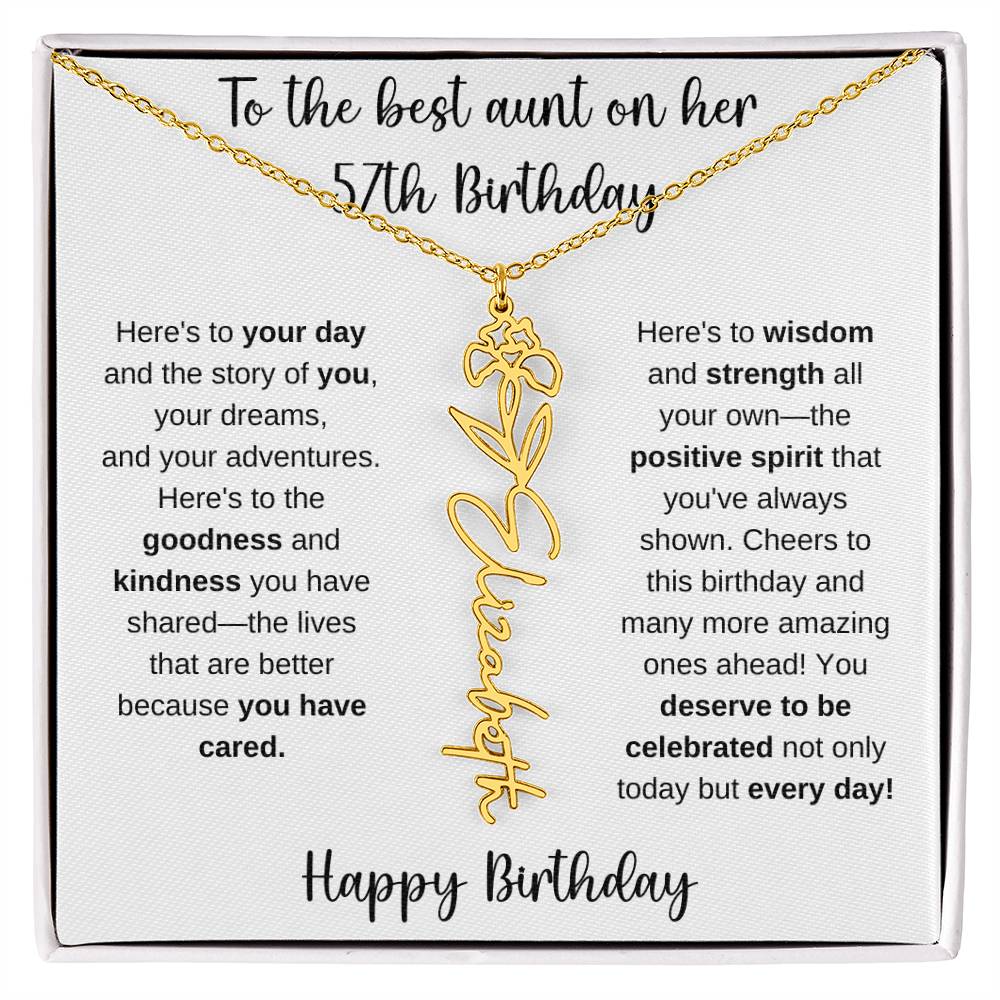 To The Best Aunt - Happy 57th Birthday | Flower Name Necklace
