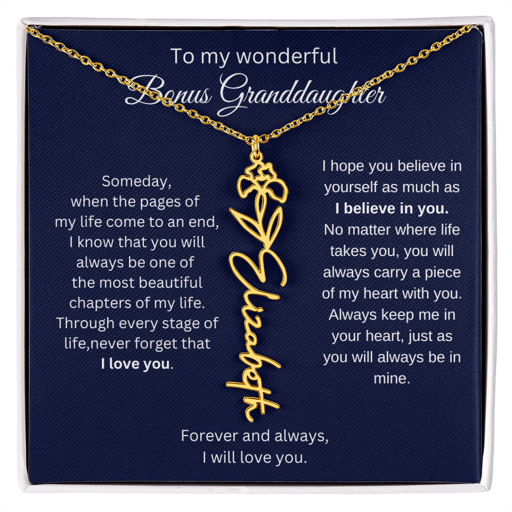 To My Bonus Granddaughter Jewelry Gift - Birth Flower Name Necklace