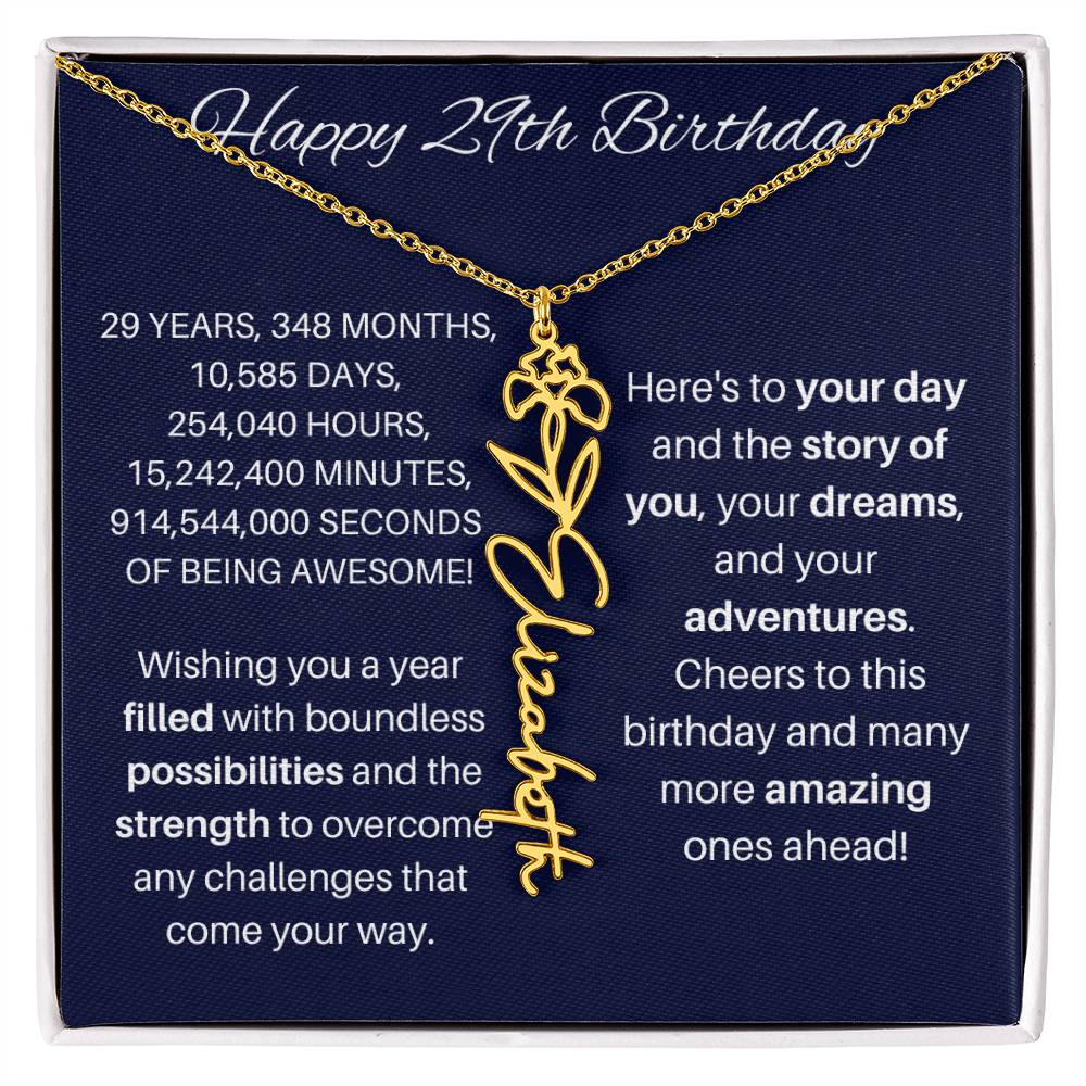 29 Birthday Birth Flower Necklace