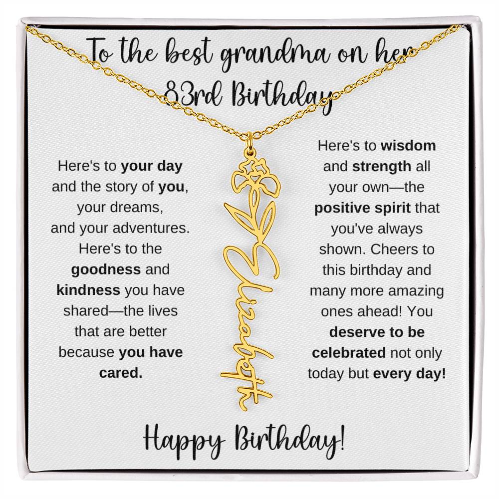 To The Best Grandma - Happy 83rd Birthday | Flower Name Necklace