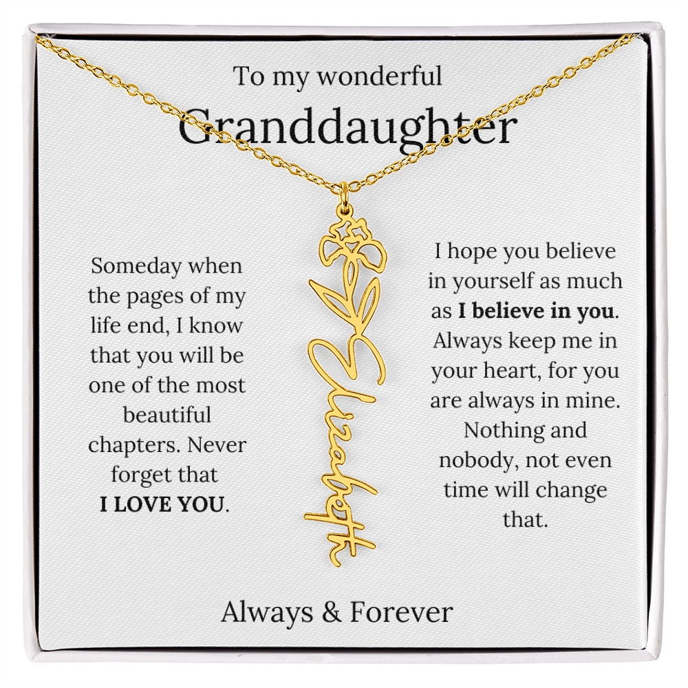 Granddaughter Personalized Keepsake Birth Flower Name Necklace
