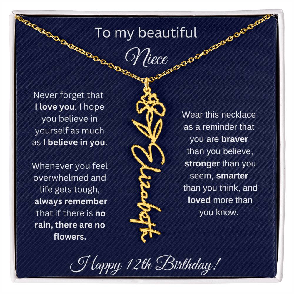 Niece 12th Birthday | Never Forget That I Love You | Birth Flower Name Necklace