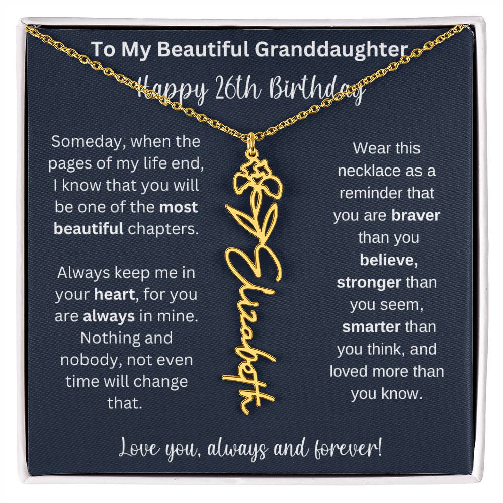 26th Birthday Gift For Granddaughter | Personalized Birth Flower Name Necklace
