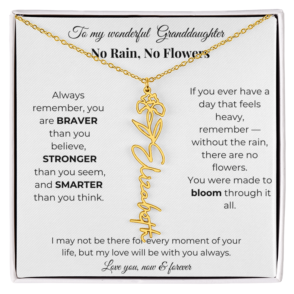 Granddaughter Gift Birth Flower Name Necklace with Card
