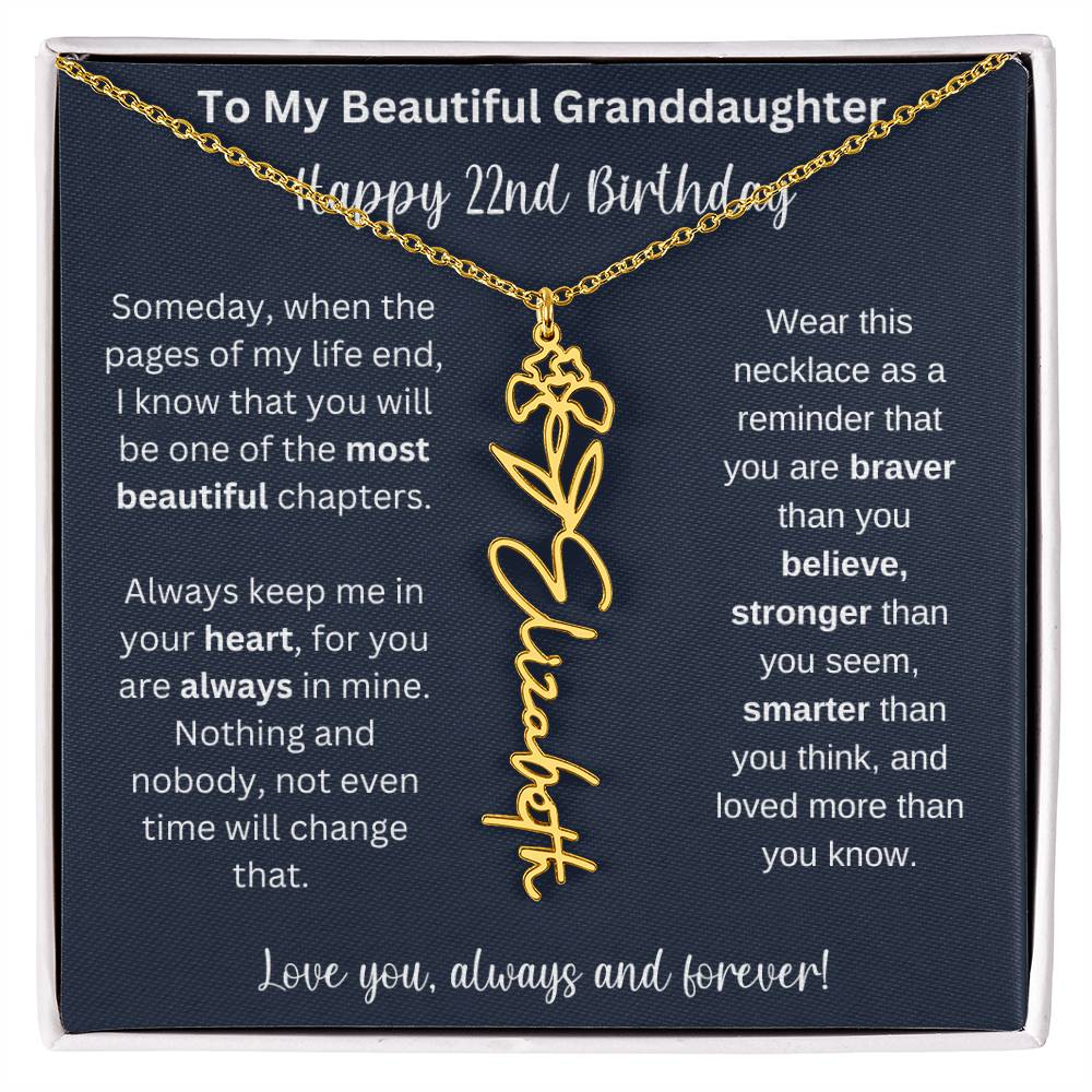 22nd Birthday Gift For Granddaughter | Personalized Birth Flower Name Necklace