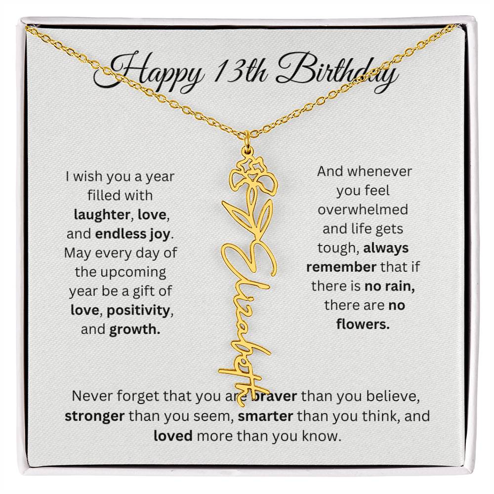Happy 13th Birthday - Flower Name Necklace