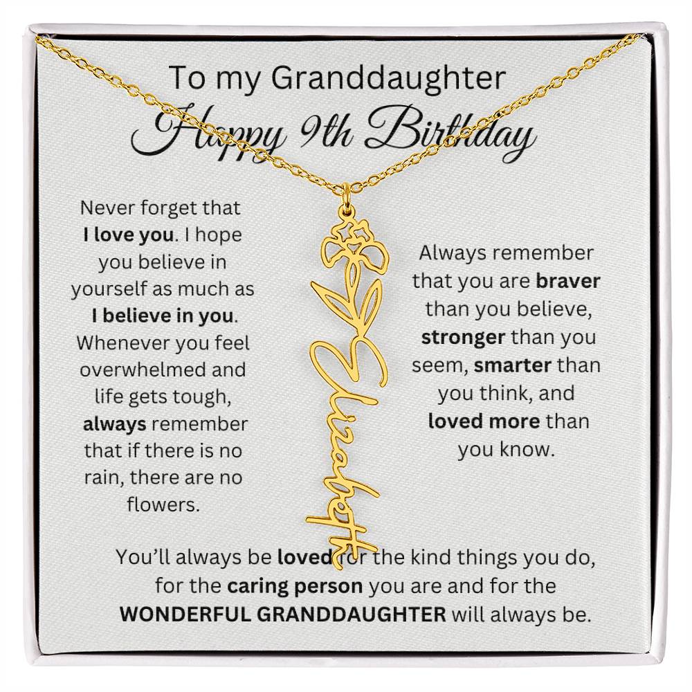 To My Granddaughter | Happy 9th Birthday | Flower Name Necklace