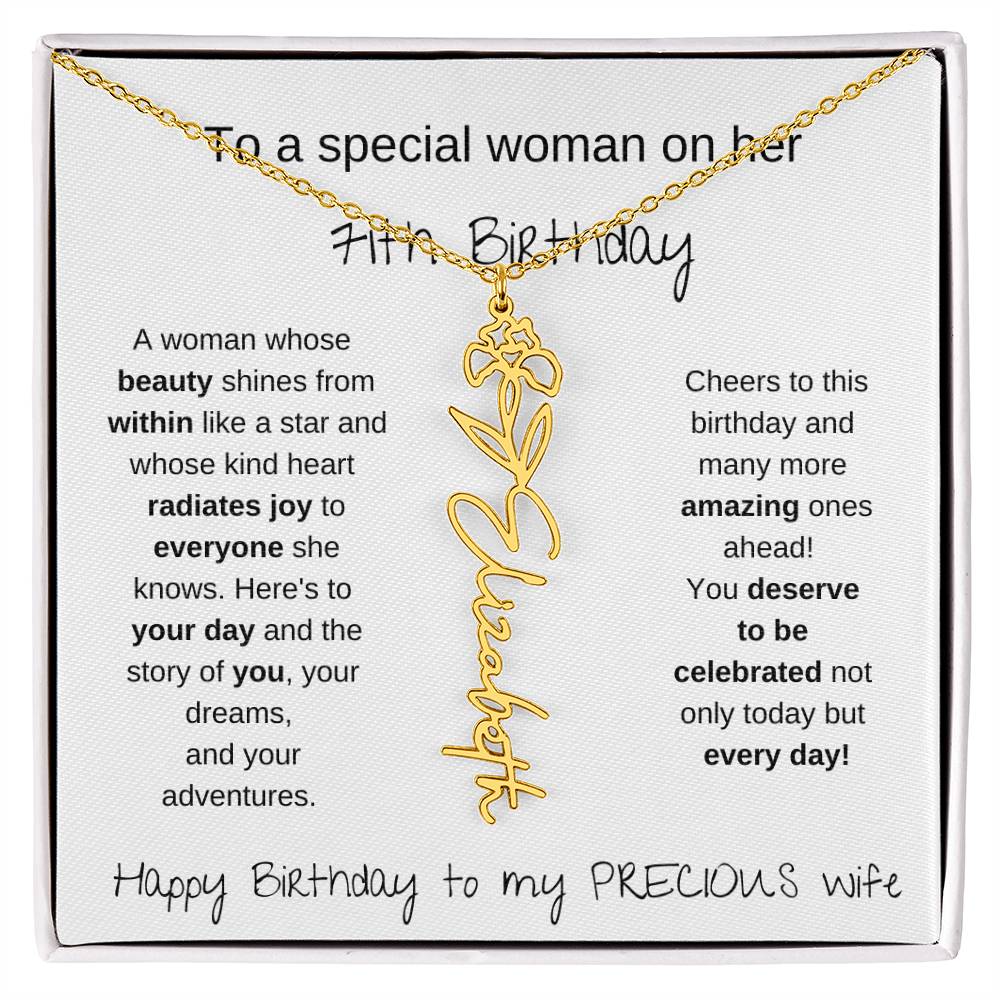 Happy 71th Birthday To My Precious Wife - Birthflower Necklace