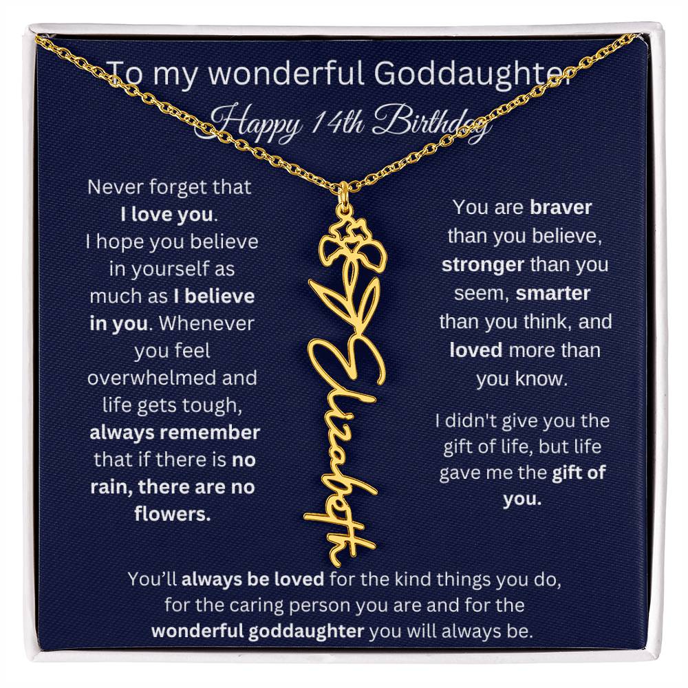 Goddaughter 14th Birthday Gift | Flower Name Necklace