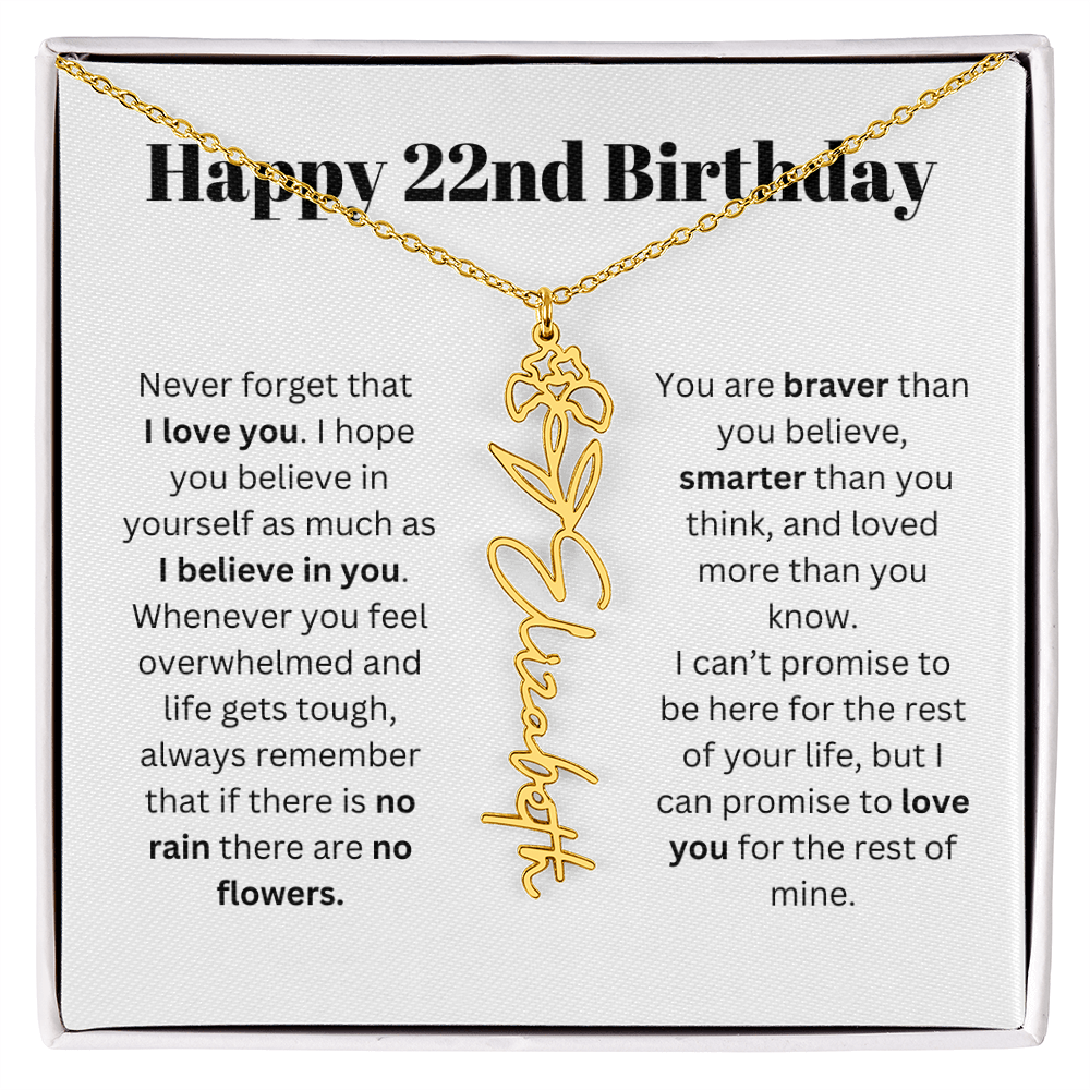 22nd Personalized Birthday Gift for Her - Flower Name Necklace