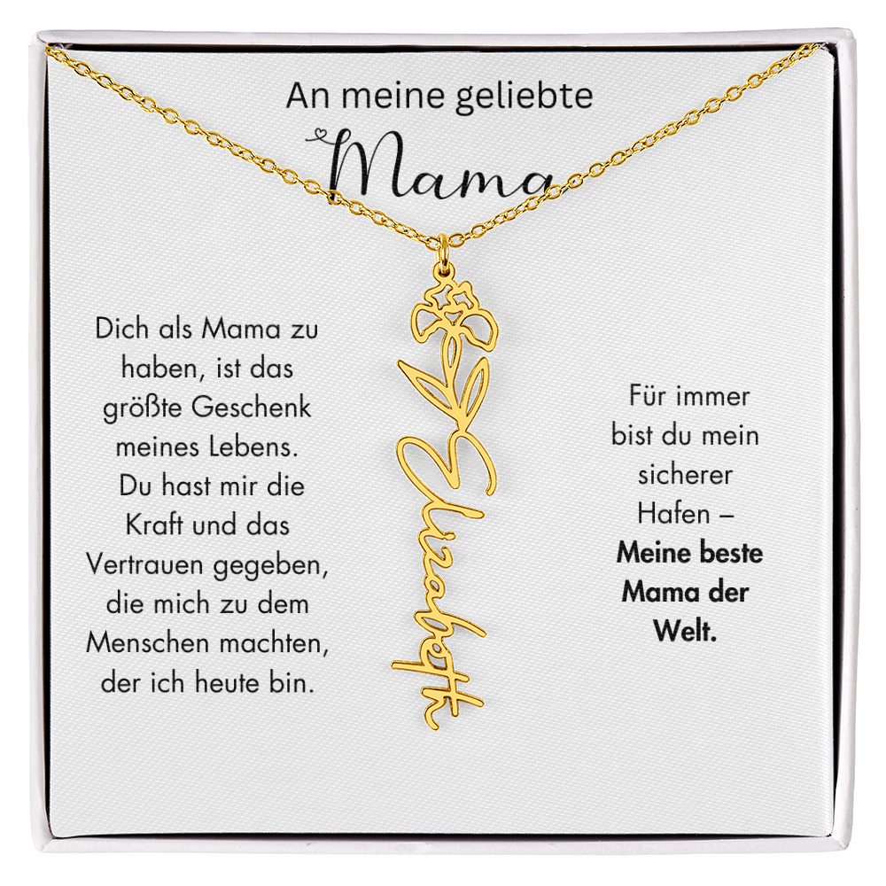 Personalisierte Namenskette mit Geburtsblume für Mama