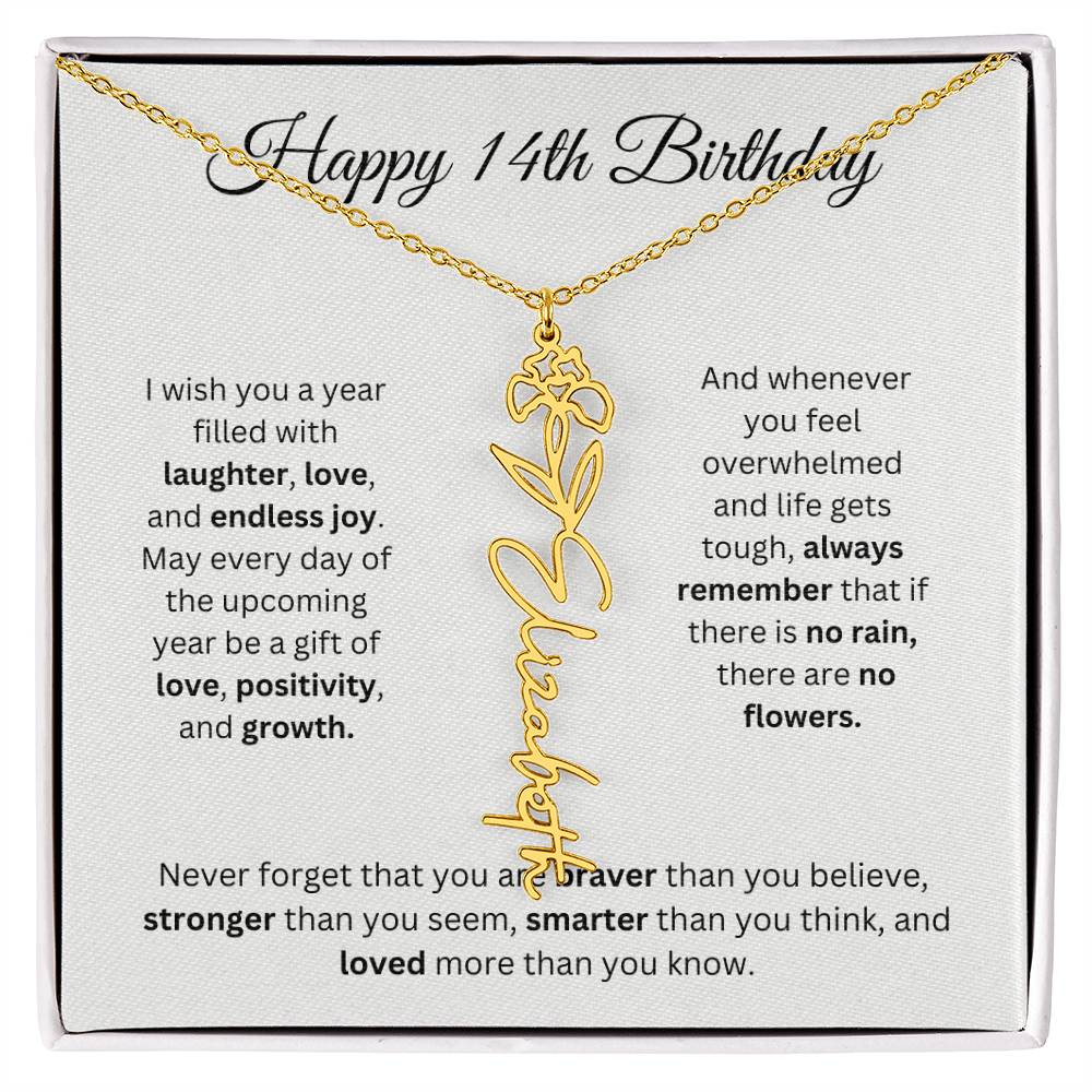 Happy 14th Birthday - Flower Name Necklace