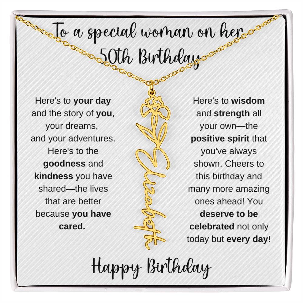 50th Birthday - Flower Name Necklace