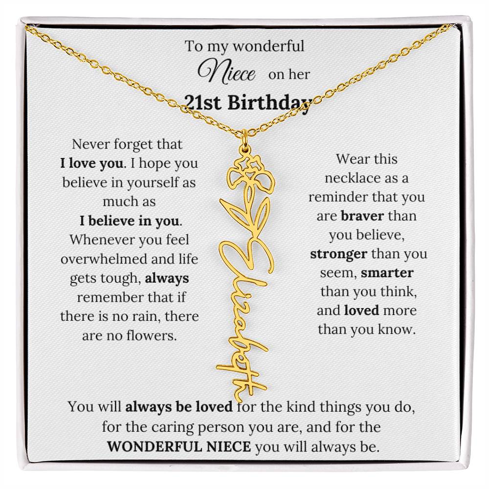 To My Wonderful Niece Happy 21st Birthday | Flower Name Necklace